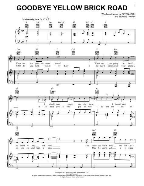 Goodbye Yellow Brick Road Sheet Music | Elton John | Piano, Vocal ...