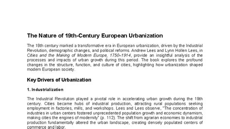 European Urbanization in the 19th Century: Key Drivers & Impacts - Studocu