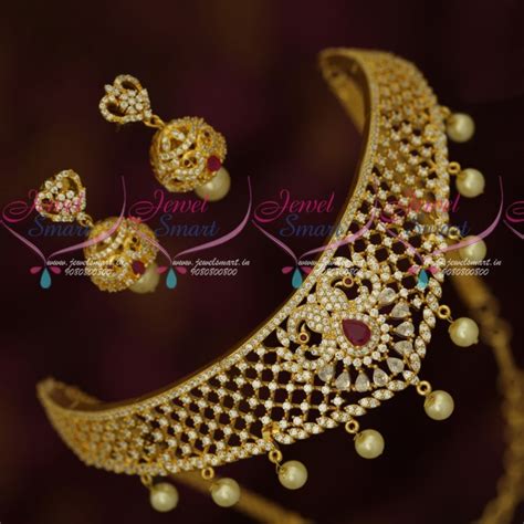 NL17510 Gold Plated American Diamond Jewellery Set Dazzling Choker ...