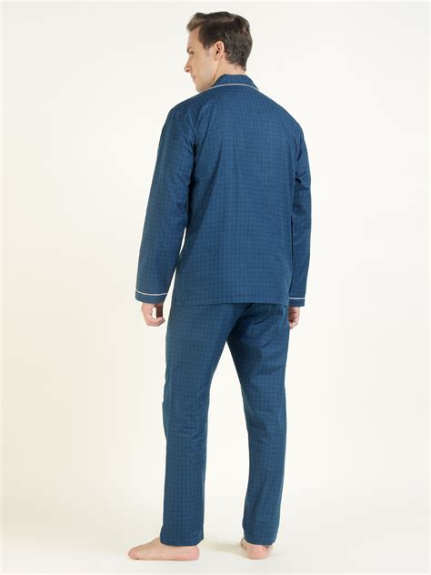 Hancock Men Blue Checked Pure Cotton Relaxed Fit Casual Night Suit