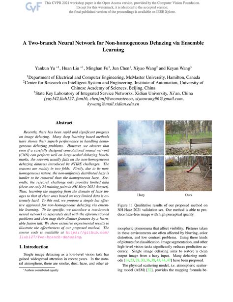 Yu A Two-Branch Neural Network for Non-Homogeneous Dehazing via ...