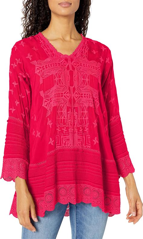 人気の定番 Johnny Was レディース 色調刺繍長袖チュニック Vネック avmschools.ac.in