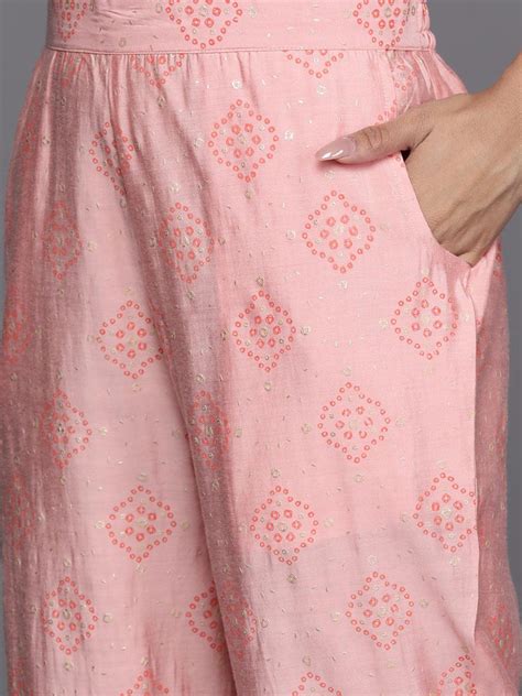 Buy Peach Printed Silk Blend Kaftan Kurta With Trousers Online at Rs ...