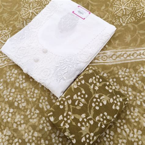 Set 16-14th June - Elegent Off white cotton - Lakhnavi embroidery Neck ...