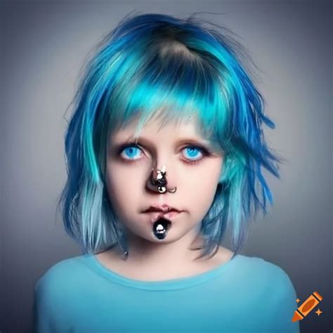 Portrait of a girl with piercing blue eyes and blue hair strand on Craiyon