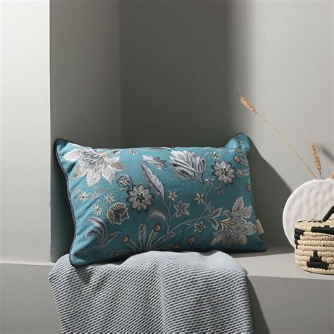 ESQ Living Sierra Beaded Embroidered Rectangular Cushion Cover - Azure ...