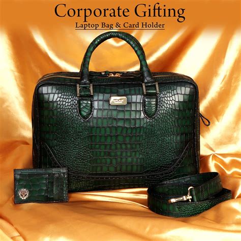 Corporate Gifting Office Laptop Bag & Card Holder in Deep Cut Croco Pr