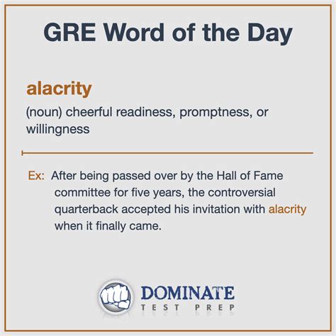 Alacrity is a good candidate for the type of word you could see on the ...