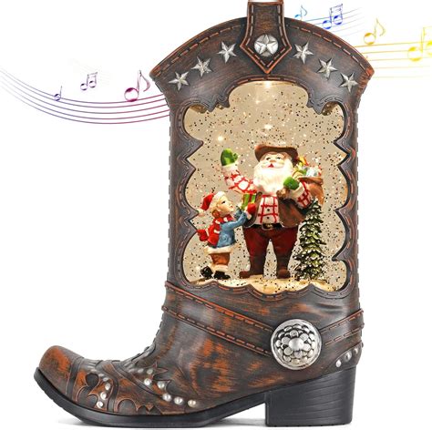 Amazon.com: Christmas Snow Globes, Cowboy Boots Santa Claus Scene Snow ...