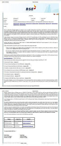 Submission Of Internal Audit Report For Half Year Ended March 31, 2025 ...