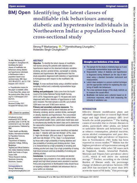 Identifying the latent classes of modifiable risk behaviours among ...