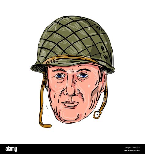 World War Two American Soldier Head Drawing Stock Photo - Alamy