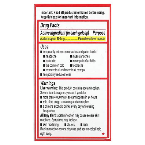 Tylenol, Rapid Release Gels, Extra Strength Acetaminophen for Adults ...