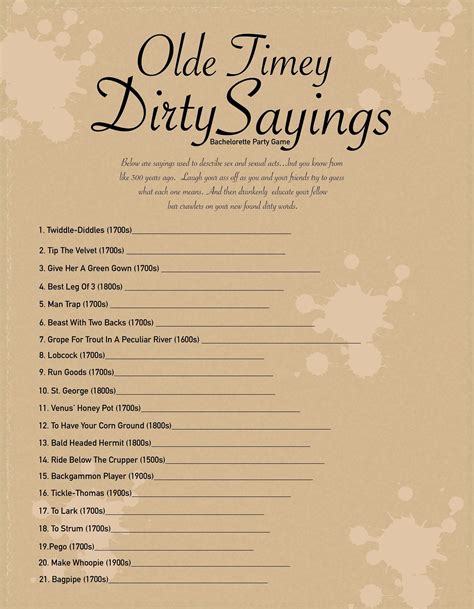 Old timey dirty sayings bachelorette party game – Artofit