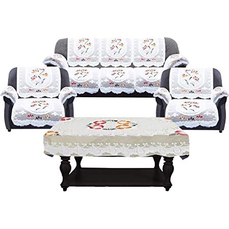 Kuber Industries Flower Design Cotton Floral 5 Seater Sofa Cover Set ...
