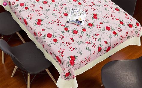 Buy CASA-NEST 2-4 Seater PVC Table Cover; Red Roses On Pink Base; Anti ...