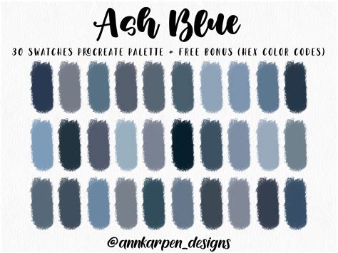 Ash Blue Procreate Palette, 30 HEX Color Codes, Instant Digital ...