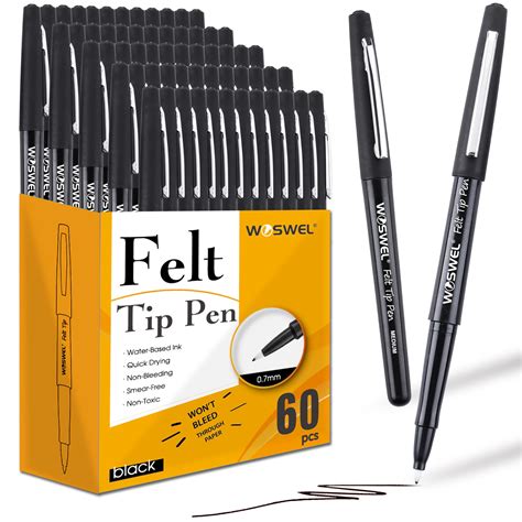 Snapklik.com : Black Felt Tip Pens - 60 Pack, 0.7mm Medium Point Pens ...