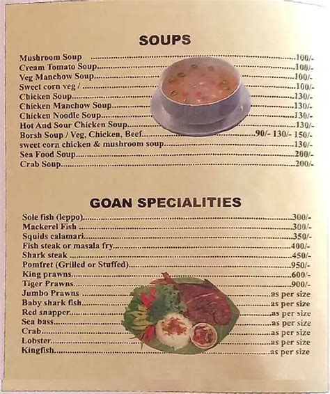 Menu at Dom's Beach Shack, Cavelossim