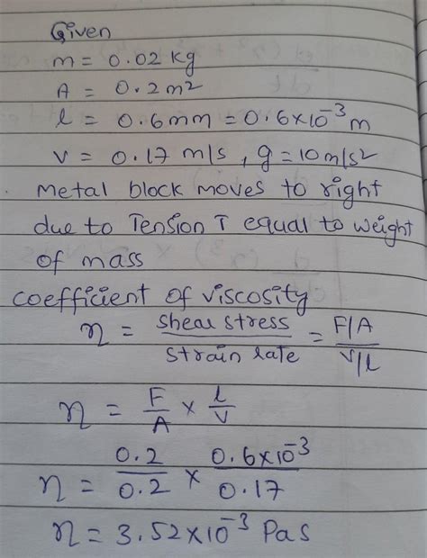 A metal block of base area 0.2m² is connected to a 0.02kg mass via a ...