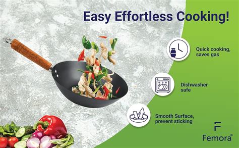 Buy Femora Carbon Steel Wok 30 CM with Wooden Handle, 3 Layer Non-Stick ...