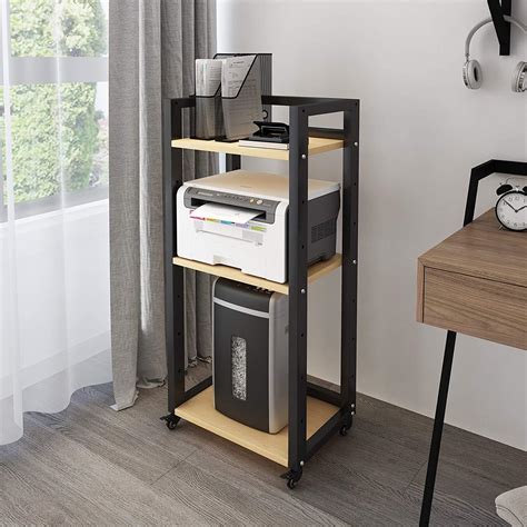 INDIAN DECOR XL65204 Movable Printer Stand 3-Tier with Storage Black ...