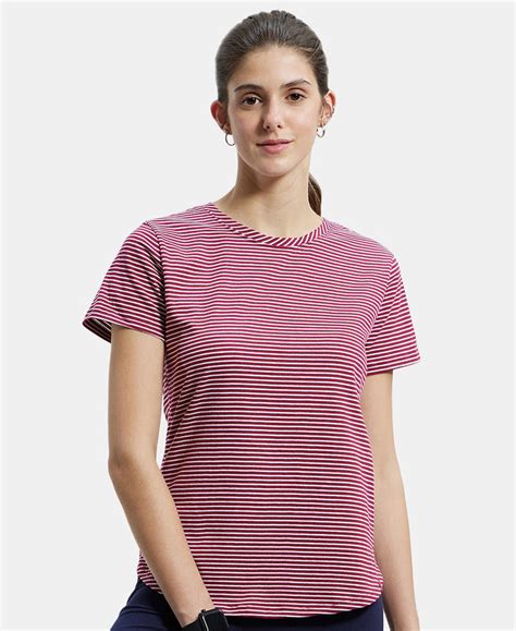 Buy Super Combed Cotton Stripe Fabric Relaxed Fit Round Neck Half ...