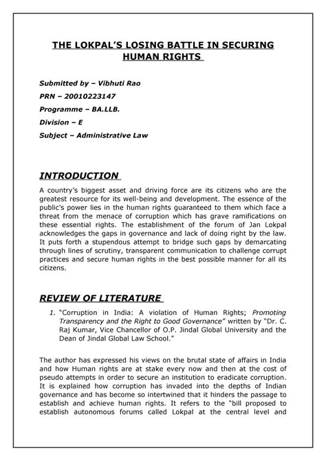 Admin law project Turnitin - THE LOKPAL’S LOSING BATTLE IN SECURING ...