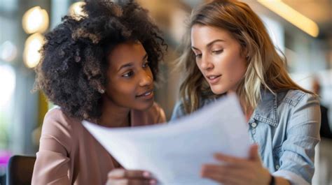 Two women reviewing documents | Premium AI-generated image