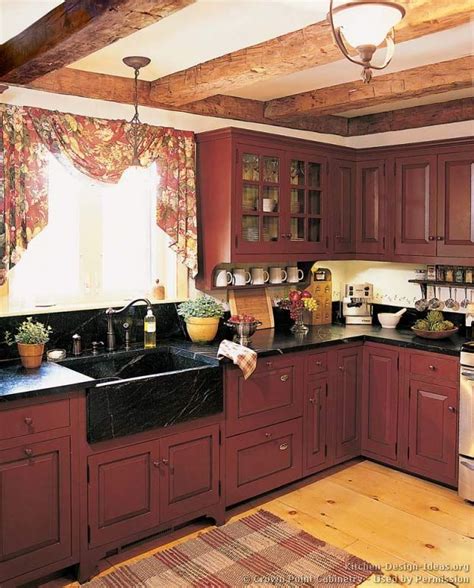 Image result for Primitive Red Color Kitchen Cabinets