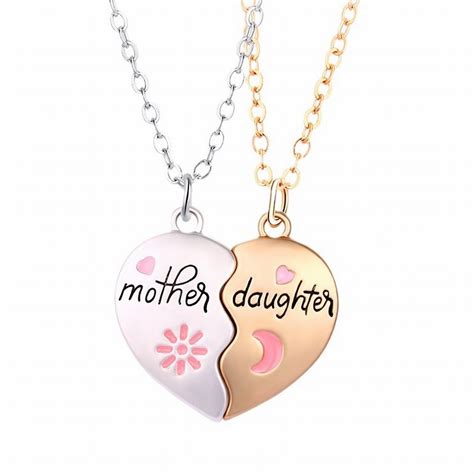CILENON Mother Daughter Necklace For 2 Split Heart Matching Pendant ...