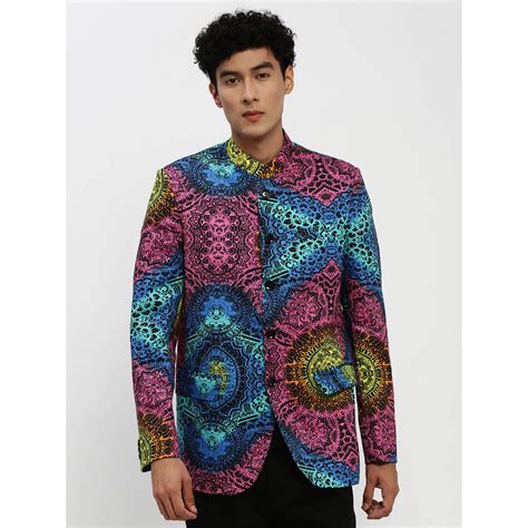 Buy SHOWOFF Mens Mandarin Collar Pink Bandhgala Slim Fit Blazer Online