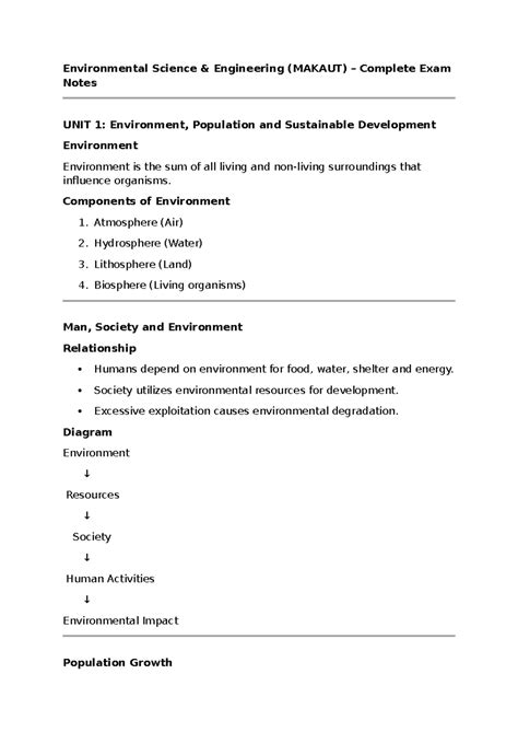 Environmental Science Engineering (MAKAUT) Complete Exam Notes: Units 1 ...
