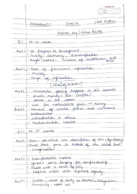 Eng Core-Worksheet-1 Value points - classmate Date 5 Page class CBSE ...