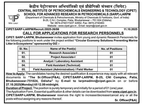Archives - CIPET Recruitments - Contractual Positions | CIPET | Central ...