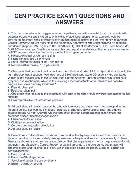 CEN PRACTICE EXAM 1 QUESTIONS AND ANSWERS - CEN - Stuvia US