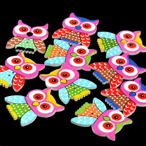 20 in 1 Children Clothing Colorful Cartoon Owl Wooden Eye Button, Spec ...