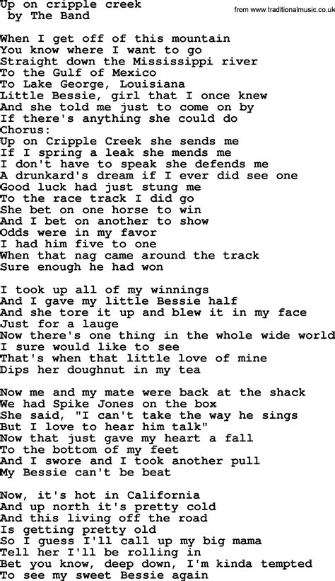 Bruce Springsteen song: Up On Cripple Creek, lyrics