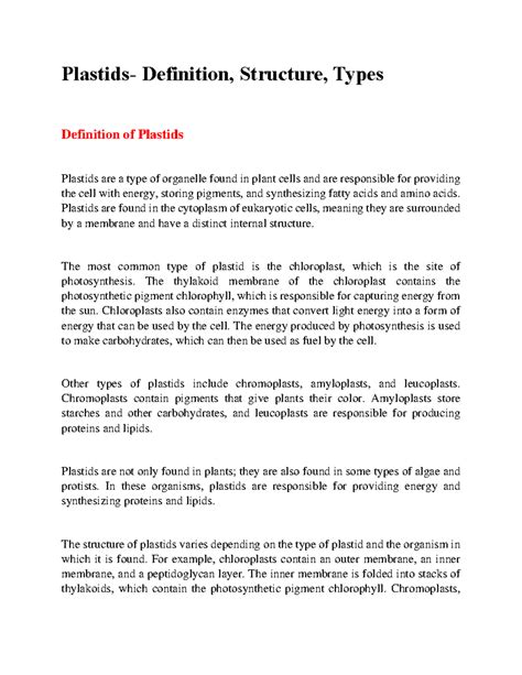 Plastids Definition, Structure, Types - Plastids- Definition, Structure ...