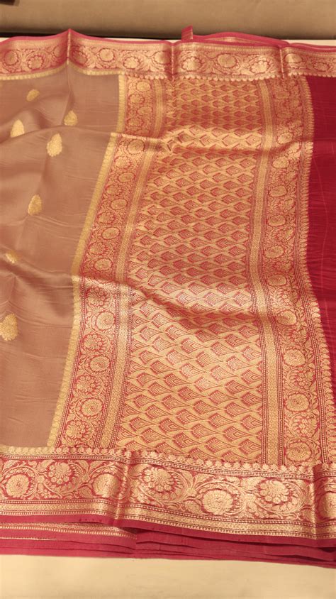 Pre-Order : Brownish Pink Pure Kora Silk Handloom Saree with Contrast ...