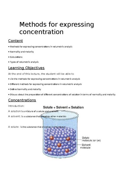 Chapter - 10 Methods for expressing concentration - Methods for ...