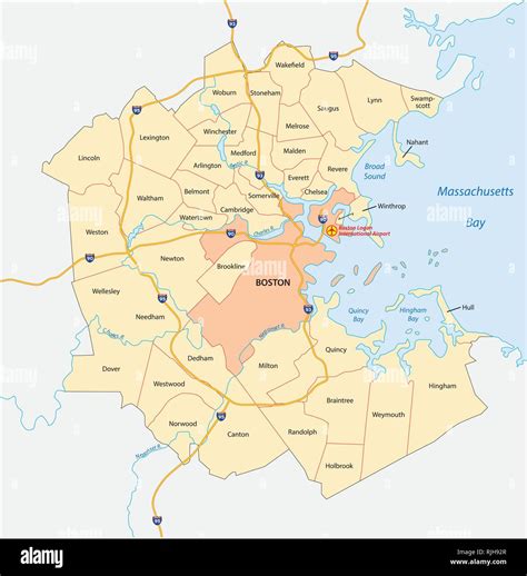 vector map of the Greater Boston metropolitan region, Massachusetts, united states Stock Vector ...