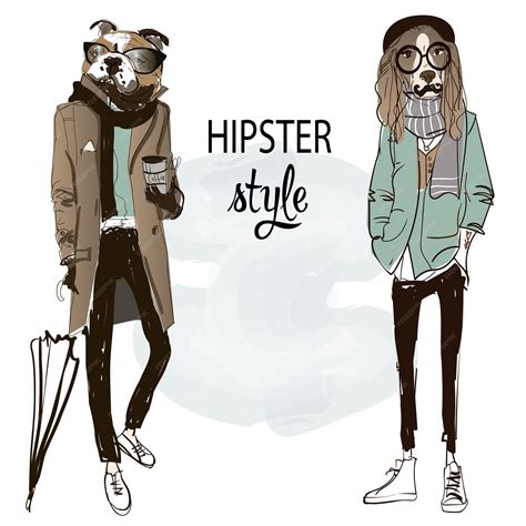 Premium Vector | Two dog hipsters characters