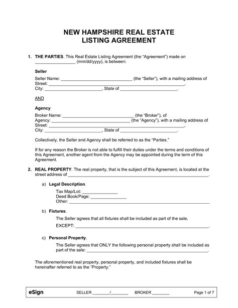 Free New Hampshire Real Estate Listing Agreement | PDF | Word