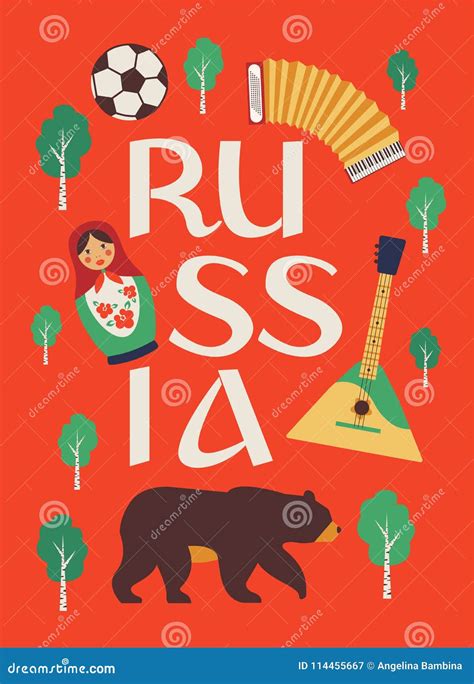 Welcome To Russia. Russian Traditional Folk Art. Poster. Flat Design ...