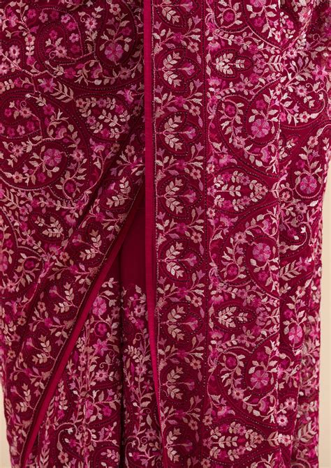 Buy Wine Kashmiri Georgette Saree - Koskii