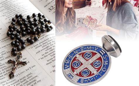 Saint Benedict Benedictine Metal Cross with Blue Enamel 3 Inch ...