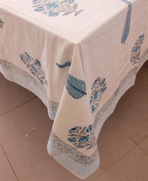 Buy Hand Blocked Blue Water Lily Table Cover At Best Prices