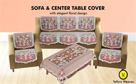 Yellow Weaves Polyester Floral 5 Seater Sofa Cover Set with 1 Center ...