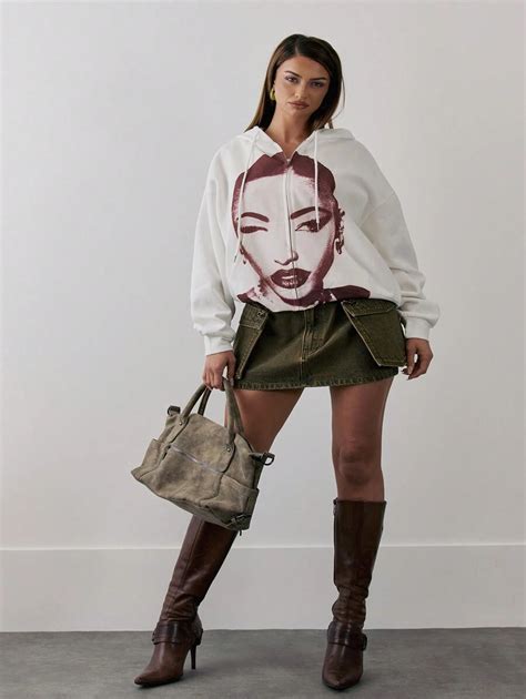 MUSERA Saia Denim Curta com Bolso Cargo, Detalhe em Loop e Cintura ...